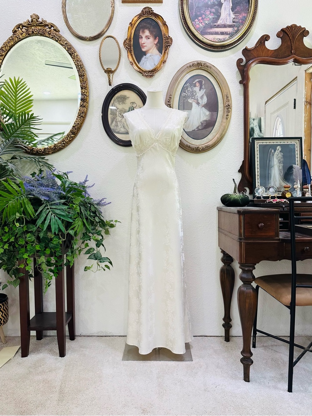Ivory Vintage Satin Lace Slip Dress